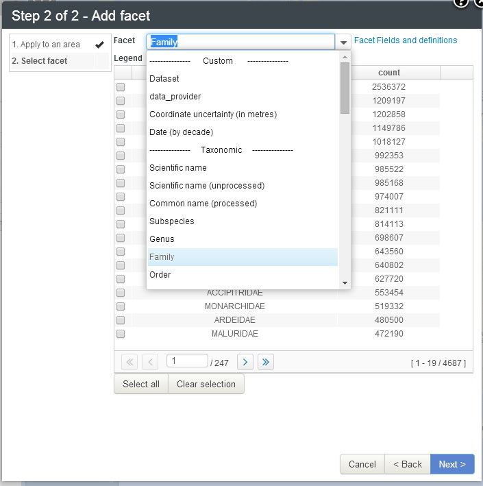 Facet options Facets