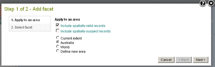 Add Facet to a selected area Add Facet to a selected area