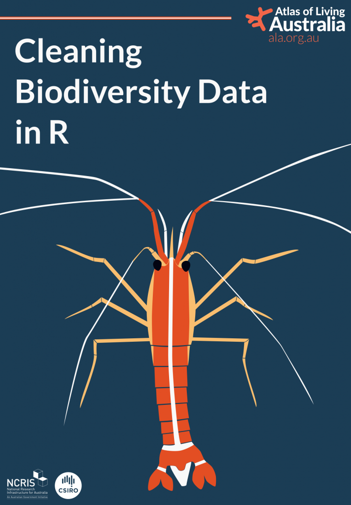 cover of the data cleaning book, with dark blue background and an orange crustacean
