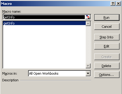getInfo run the macro getInfo run the macro
