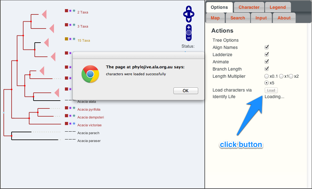 phylojive load characters