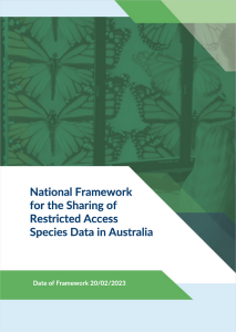 National Framework for the Sharing of Restricted Access Species Data in Australia (RASD) - document. Green cover with blue text
