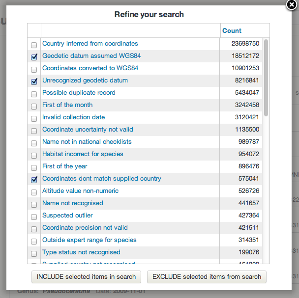 The "record issues" facet The "record issues" facet which can be used to include/exclude records with specific assertions